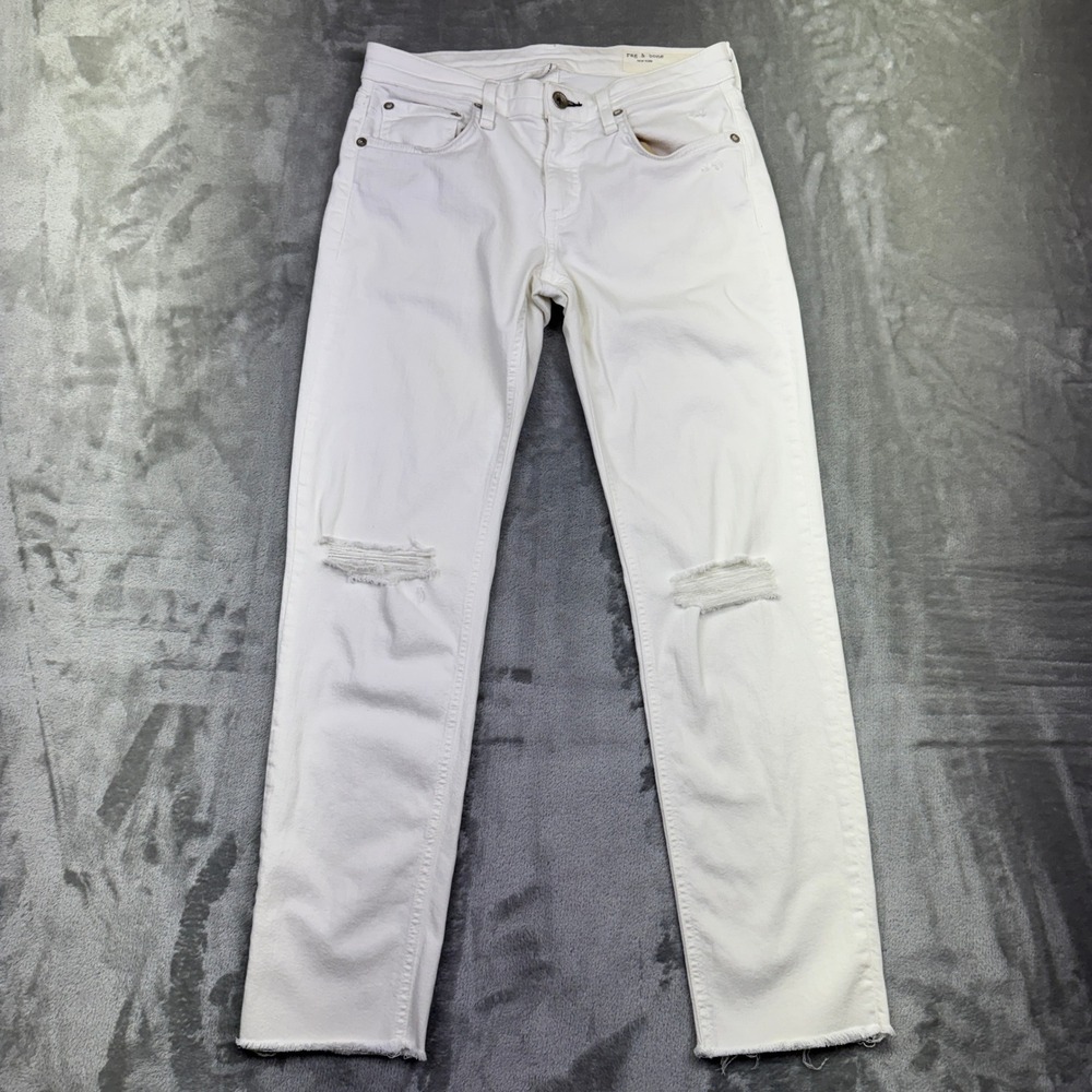 Rag & Bone DRE Low Rise Ankle Slim Boyfriend Distressed Jean White Sz 24 Fit 27"